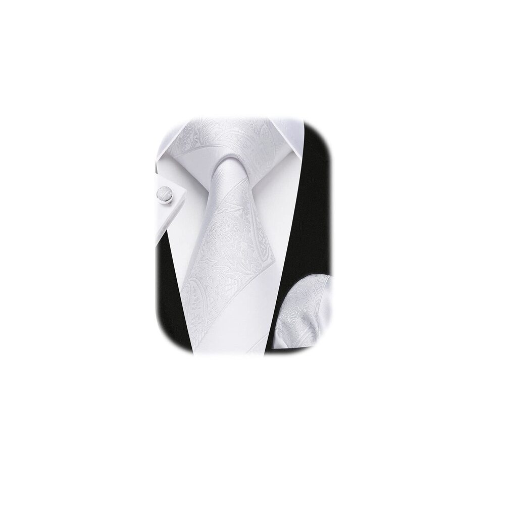 1168 White Ties Stripe Tie and Pocket Square Cufflinks Set Classic Formal
